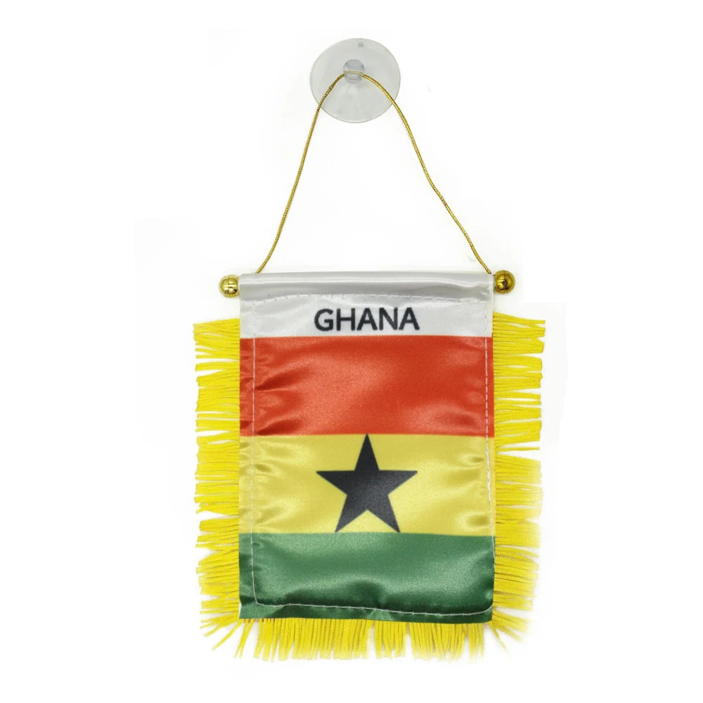 Custom Logo Digital Printing Satin Material Hanging  Ghana Pennant Flag for Car Rearview Mirror and Home Decoration