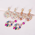 Fashion Jewelry Gold Plated Glass Hollow Square Hanging Earrings Colorful Crystal Rhinestone Water Drop Retro Earrings