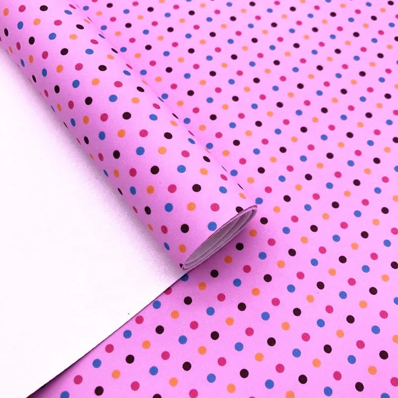 Wholesale PVC Polka Dot Printed Faux Leather Woven Backing Upholstery Outdoor Hairbows Shoes Bags Gloves Decorative Crafts