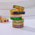 Luxury Non Tarnish Silver 18K Gold PVD Plated Adjustable Rainbow AAA Zirconia Cubic Zircon Rings Jewelry for Women