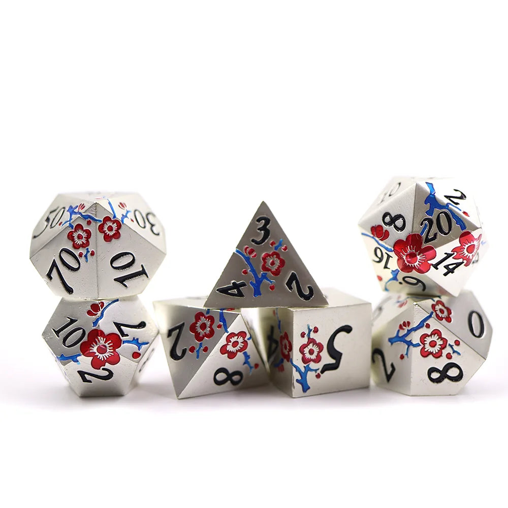 High End Red Flower Metal Dice Smooth Surface Multi Sides D4-D20 Dnd Board Game Dice Set MegaBDM