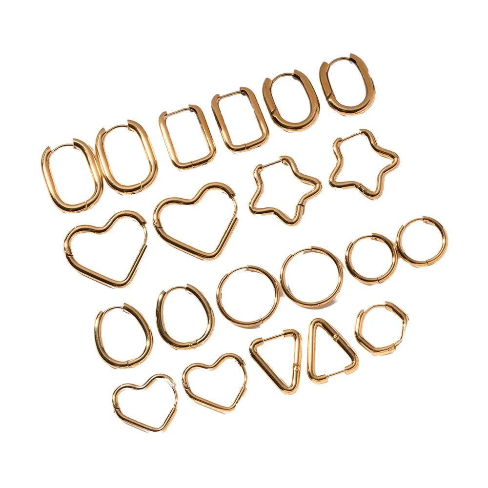 Daily Stacking Wearing Minimalist Geometric Heart Star Design 18K Gold Plated Stainless Steel Hoop Earring