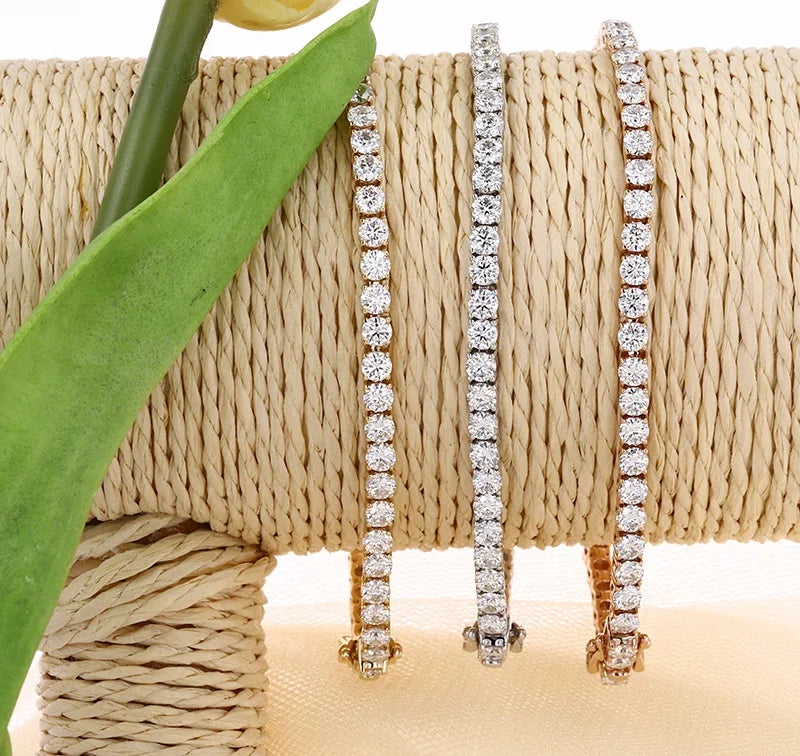 Hot Sale Linear Bracelets 3mm 4mm Round Brilliant Cut Synthetic Moissanite Diamond Tennis Bracelet in Stock