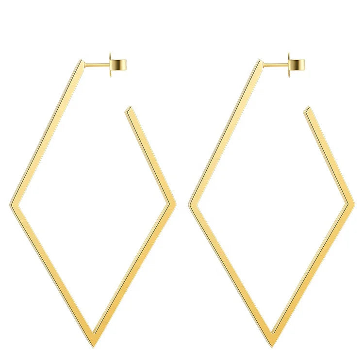 18K Gold Plating Stainless Steel Jewelry Geometric Big Rhombus Earrings Shiny Gold Color for Women Drop Earrings BE171035