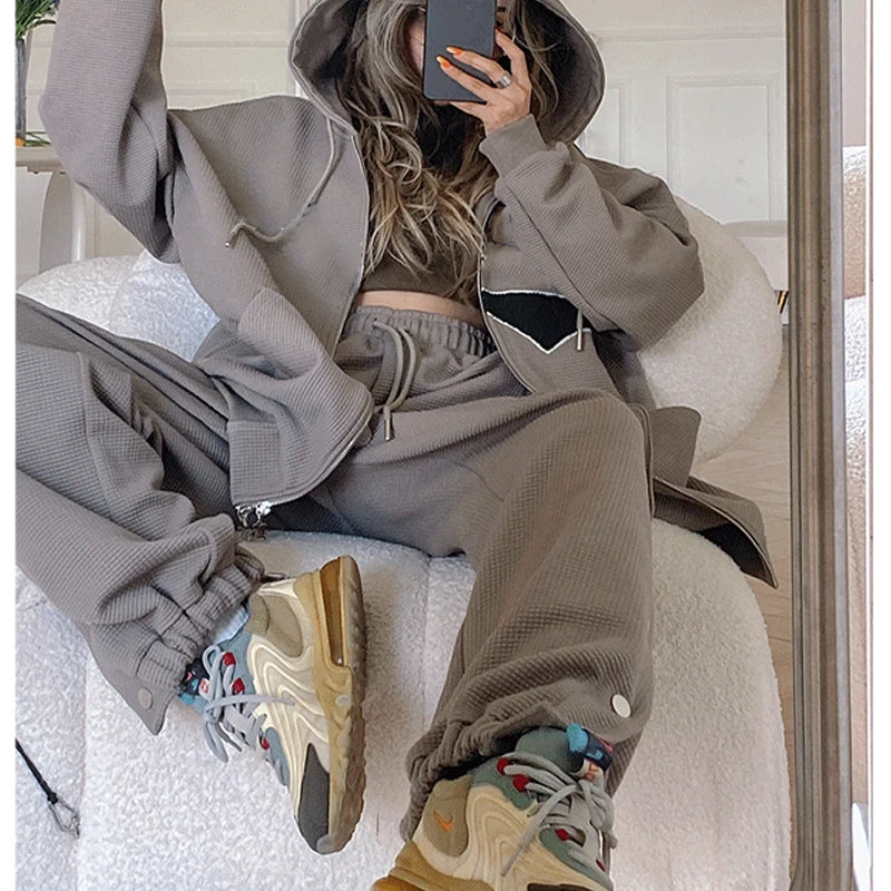 Winter Clothes for Women Thick Oversized Zipper Hoodies and Joggers Set Wholesale Plus Size Hoodie and Sweatpants Set