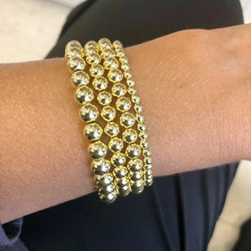 Minimalist 4mm 5mm 6mm 8mm Brass 14k Gold Bead Bracelet Shiny Stretch Beaded Bracelet for Women Girls Jewelry Gifts