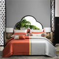 Luxury OEM/ODM Orange and Grey Embroidery Bed Sheet Comforter 100% Cotton Home Textile Bedding Set