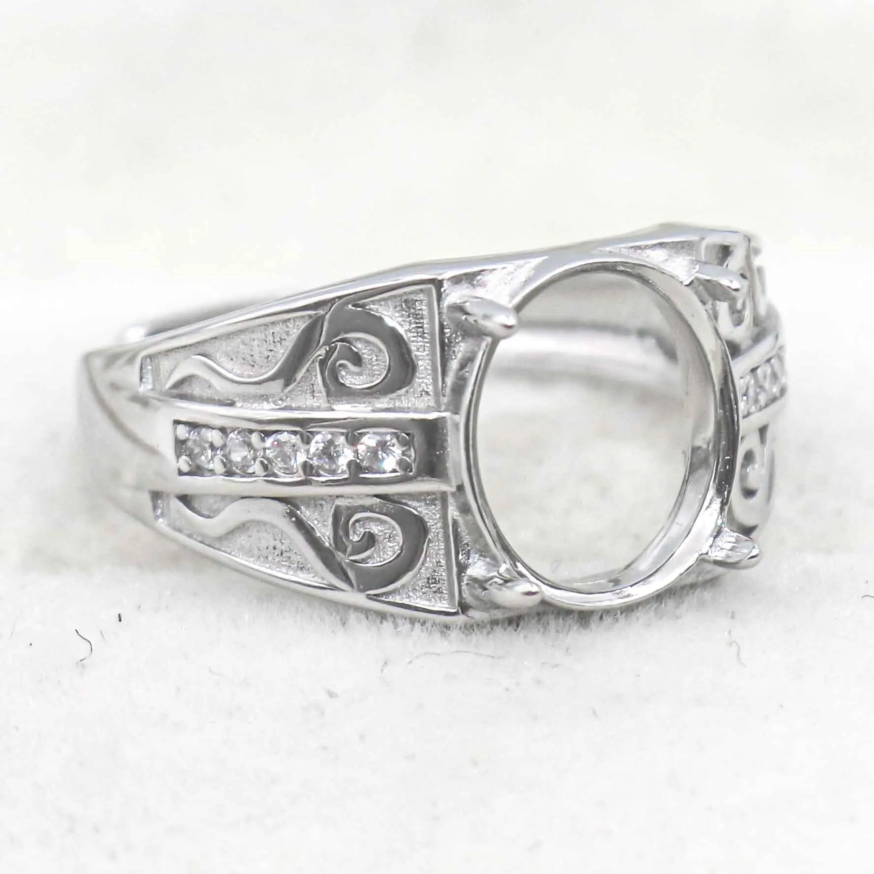 Sterling Silver 9*11mm Semi Mount Men's Ring Frame Empty Blank Claw Setting S925 Base Holder Without Center Stone for DIY Inlay