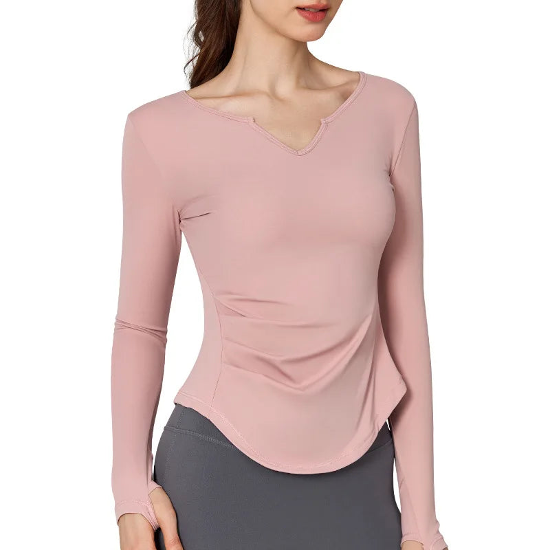 Autumn Long Sleeve With PAD Women' Workout Tops Shirts Yoga Top Loose Fit Casual Tee Shirts Yoga Top