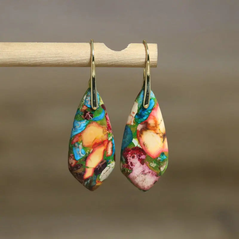 Bohemian Water Drop Earrings for Women Jewelry 18k Gold Plated Ear Hook Yoge Meditation Natural Raw Gemstone Dangle Earrings