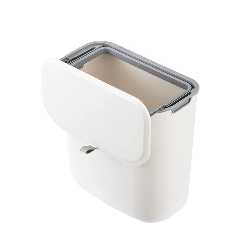 Wall-Mounted Kitchen Cabinet Mini Trash Bin 5L Rectangle Car Waste Bin with Hand-Pressing Portability Portable Garbage Trash Can