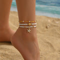 Hot New Bohemian Holiday 3pcs Set Starfish Shell Millet Bead Ankle Chain Three-layer Set Wholesale  for Women Jewelry Gift