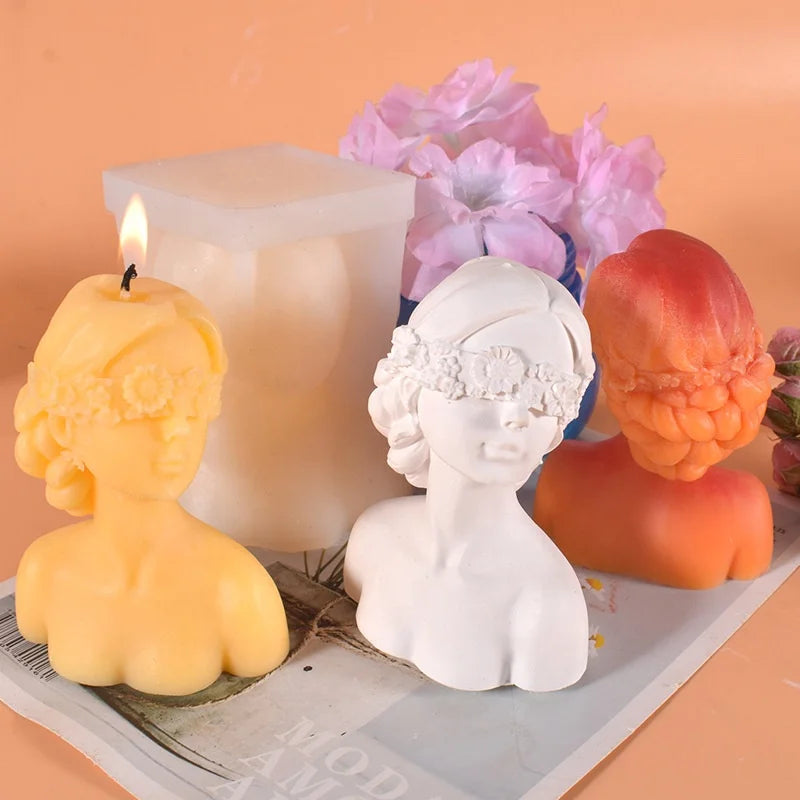 Young Girl Statue Scented Candle Mold Beautiful Girl Silicone Mold Portrait Plaster Mold