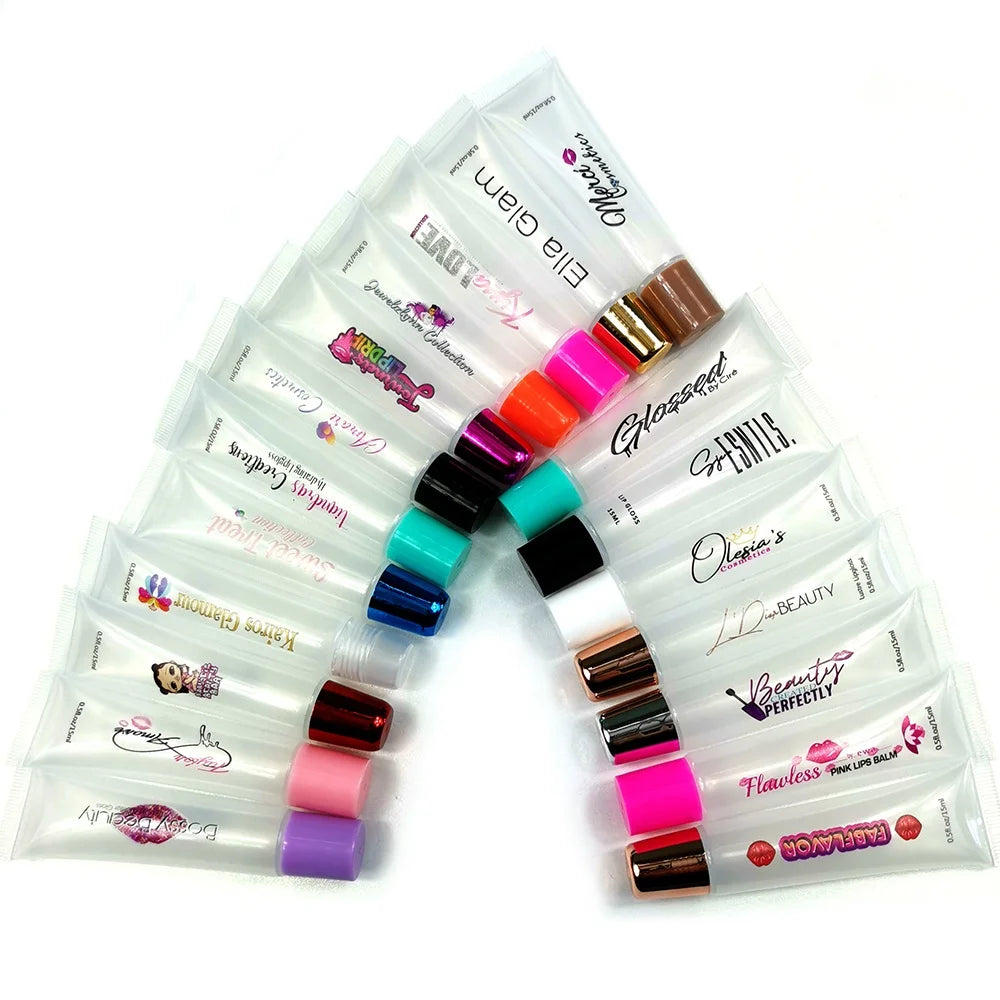 CUSTOM LOGO 10ml 15ml 20ml Empty clear Push Balm Lipgloss Containers Lip Gloss Squeeze Tubes Mini Soft Tube for Cosmetic Package