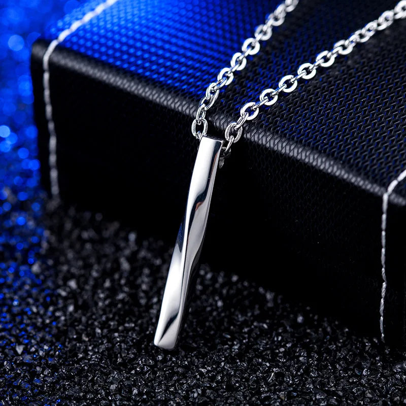 Stainless Steel Twist Long Strip Pendant Hip Hop Necklace Color-fast Long Stick Pendant Necklace