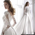 2025 New Large Trailing Satin Wedding Dress French Princess Style with Embroidered Empire Silhouette and Long Satin Sleeves