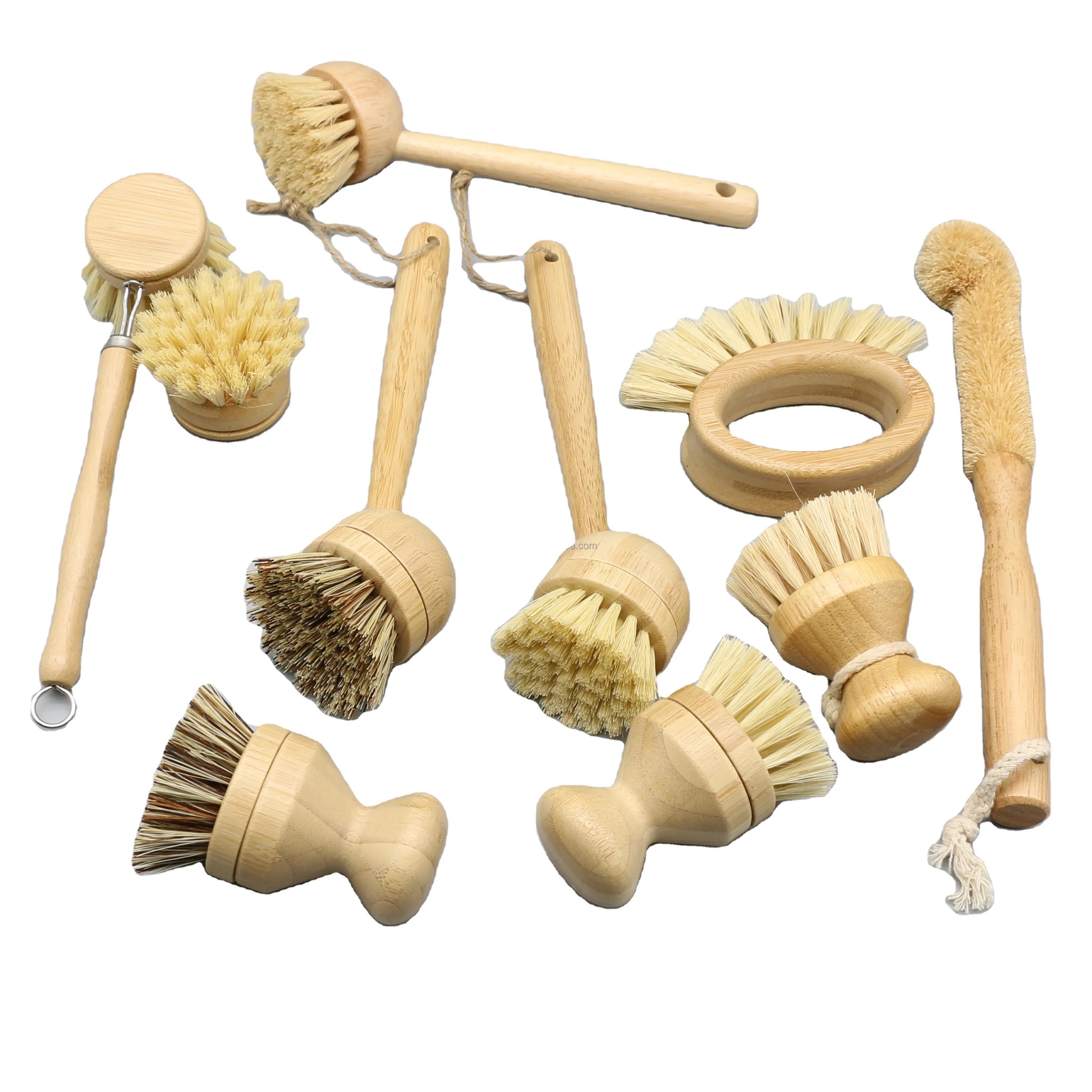 Eco-friendly Wood Dish Brush with Natural Bamboo Wooden Vegan Sisal Bristle for Kitchen Pot Plate Bottle Cleaning Nylon Scrubber