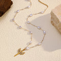 Luxurious New Design 18K PVD Gold Plated Angel Wings Pearl Zircon Pendant Stainless Steel Necklace
