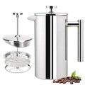 4-Level 34Oz Double Wall Insulated Stainless Steel French Press Coffee Maker Eco-Friendly with 2 Extra Glass Filters Included