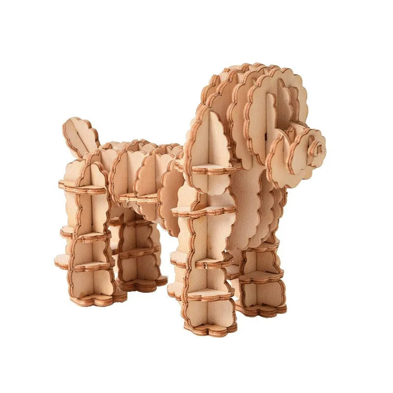 Hot Selling Creative 3D Animal Puzzle DIY Wooden Dog Puzzles Assemble Toys for Kids Bamboo Craft Gift