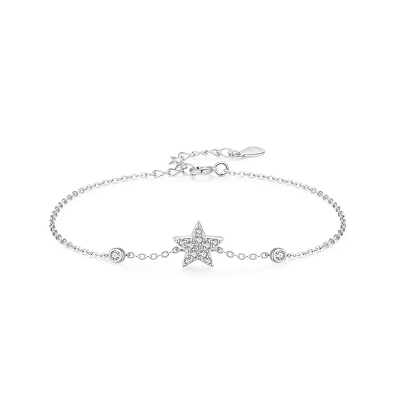 SL1629 925 Sterling Silver Dazzling Star Link Chain Platinum Plated Bracelet for Women Engagement Anniversary Jewelry Gifts