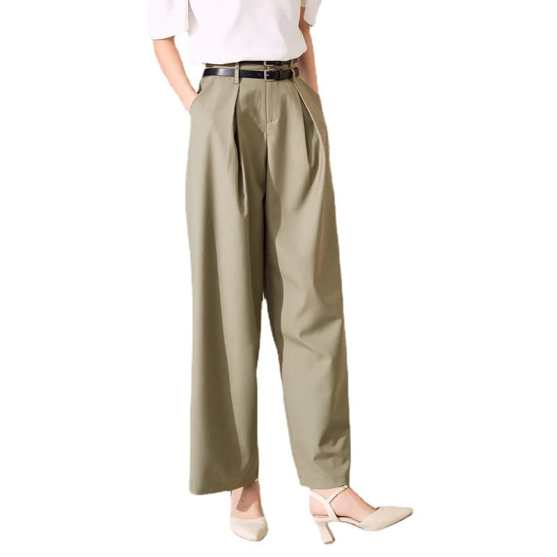 New Arrival High Waist Women's Pants Vintage Green Wide Leg Pant with Flat Front Style Ankle-Length for Summer
