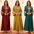 AB430 Luxurious Middle Eastern Dubai Abaya Women Muslim Dress Rope Embroidered Long Sleeve Eid Islamic Robe Femme Evening Dress