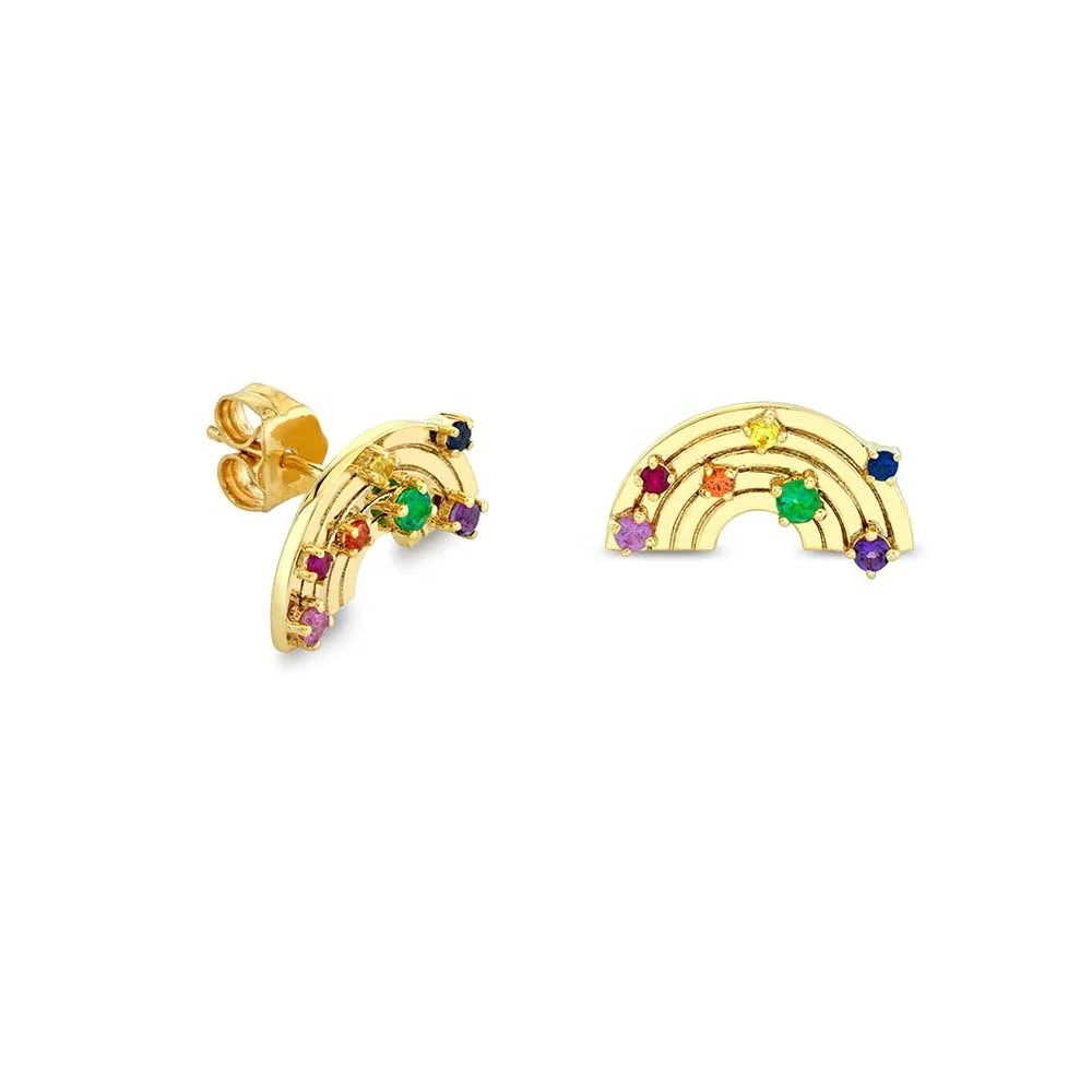 LOZRUNVE Gold Filled Colorful Rainbow Shape Stud Earring Silver Sterling 925