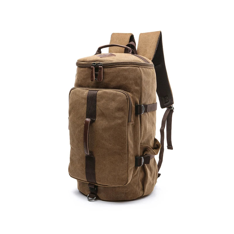 Wholesale Leisure Durable Cool Canvas Casual Rucksack Solid Color Travel Duffel School Men Coffee Backpack