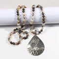 Summer New Boho Ethnic Style Women Jewelry 8mm Natural Stone Glass Knot Necklace Tree Metal Drop Pendant Necklace Sweater Chain