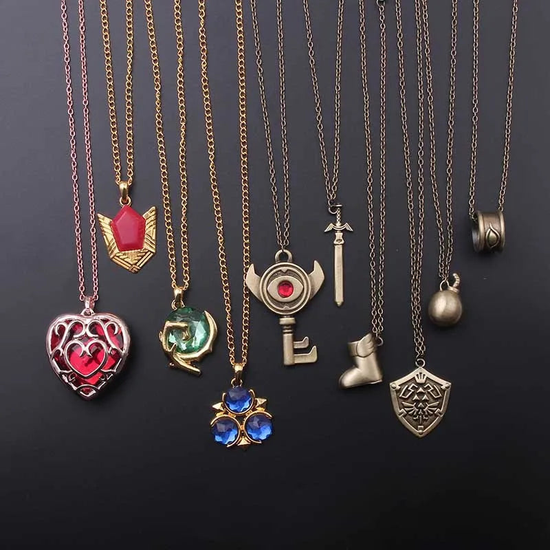 Trend Game Accessories Zelda Metal Key Heart Shape Necklace Anime Cosplay Pendant Necklace