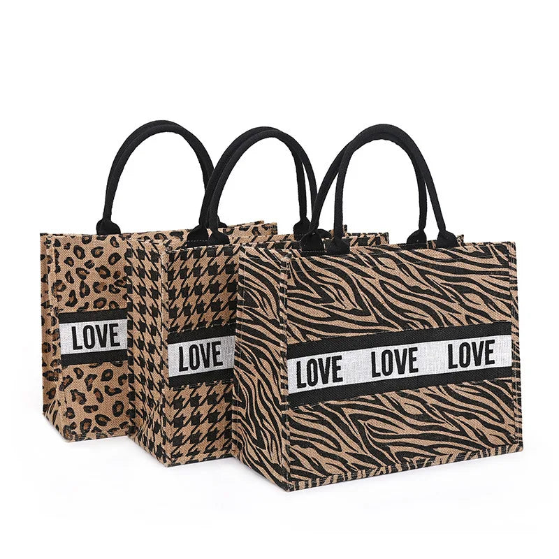 Factory Wholesale Custom Printing Logo Large Capacity Jute Canvas Shopping Tote Beach Bag in Stock