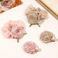 QIYUE Advanced Feeling Flower Scrunchies Net Yarn Rose Flower Pearl Hair Clips Hair Circle Head Flower Women's Hair Accessories