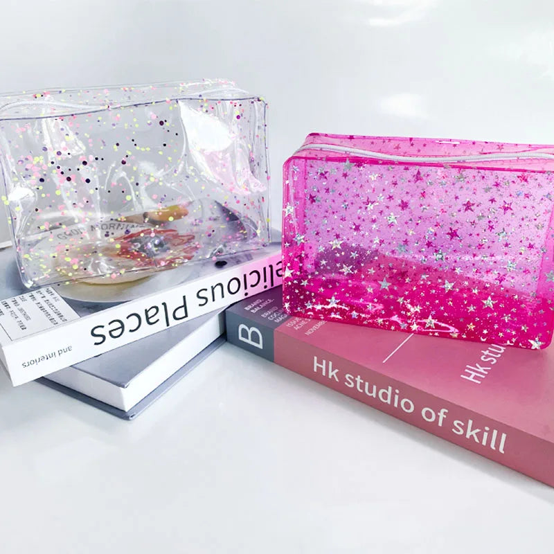 Women clear Zipper Makeup Cosmetic Bags Cases Travel Toiletry Make up Organizer Bag PVC Pouch