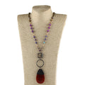 Necklace Women Jewelry 8mm Natural Stone Crystal Glass Rosary Chain Alloy Circle Charm Drop Stone Pendant Necklace