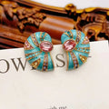New Trendy Design Enamel Shell Stud Earrings for Women Crystal Geometric Gold Plate Color Earrings