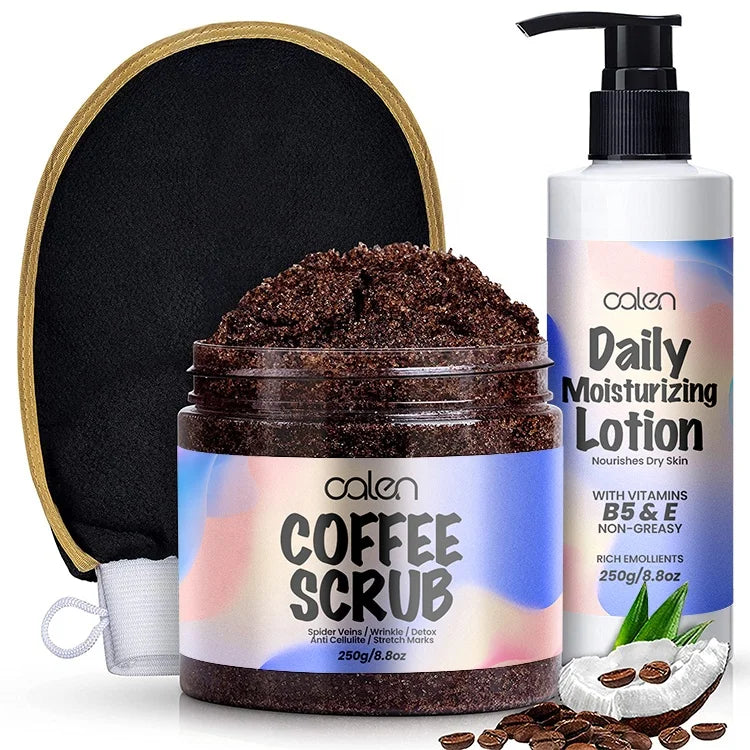 Oalen Private Label Remove Dead Skin Exfoliating Arabica Coffee Scrub With Glove