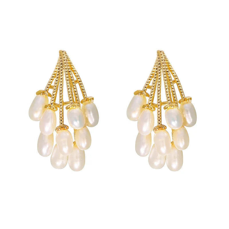 AA00544 Vintage Stud Earrings Hanging S925 Silver Pearl Earring/ Baroque Pearl Ear Pendant Tassel Pearl Earrings