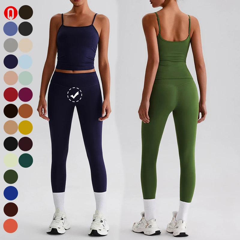 Eco Friendly Recycled Polyester Pilates Training Set High Waist Leggings 2 Piece Sets Outdoor Fitness Slim Fit Yoga Tops Outfits