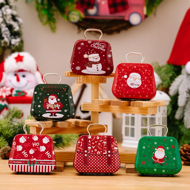 Christmas Decoration Tin Plated Handbags Candy Boxes Children's Gifts Small Iron Boxes Mini Handbags Shape Tin Boxes