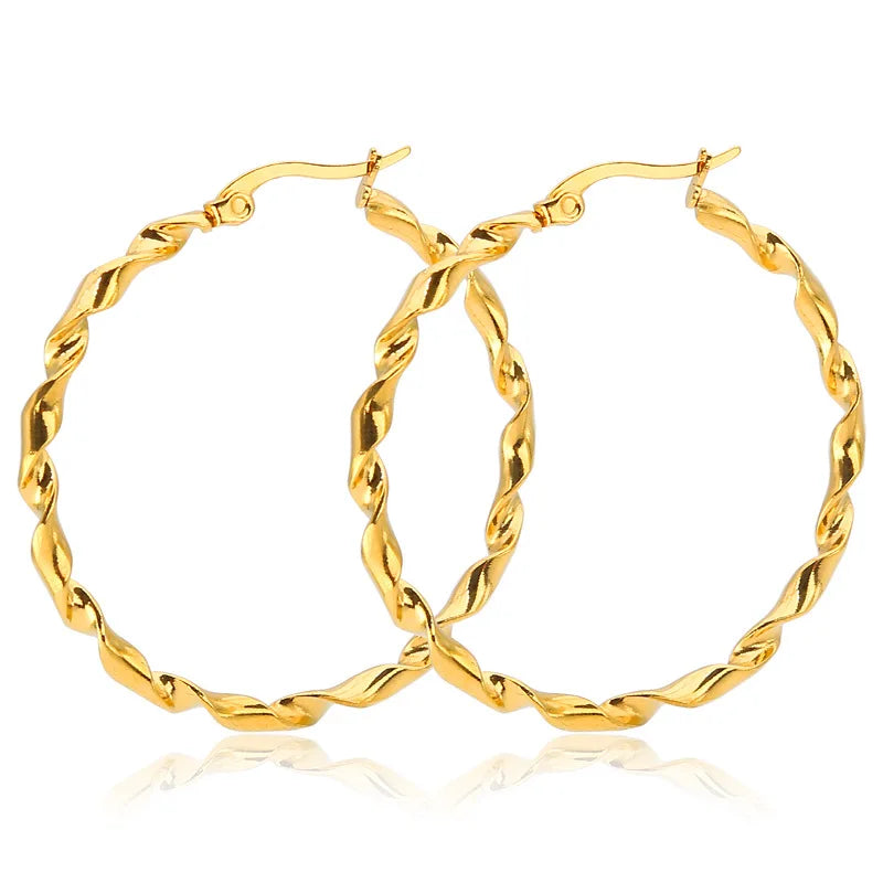 New Fashion Jewelry Gold Color Big Twist Hoop Earring Stainless Steel Twist Hoop Earrings for Women