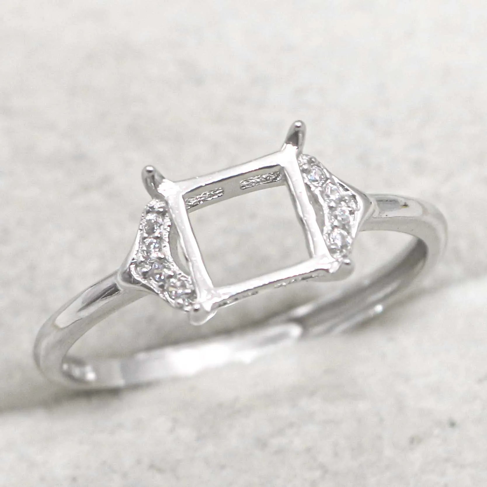 Sterling Silver 5*6mm Semi Mount Ring Square Shape Empty Frame Blank Claws Setting S925 Base Without Center Stone for Inlay DIY