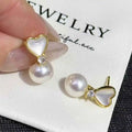 Hot Selling Natural Shell Love Stud Earrings Gold Plated Brass 8-9mm AAAA White Freshwater Pearl Trendy Engagement Wedding