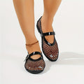 2025 Summer New Women's Fish Mesh Hollow Ballet Loafers Head Niche Design Single-Layer Flat Belt Buckle Fashionable Flat Shoes