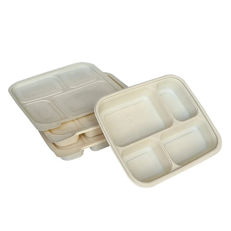 3 4 Compartment Rectangle Microwavable Carton Corn Starch Biodegradable Food Packaging Lunch Box