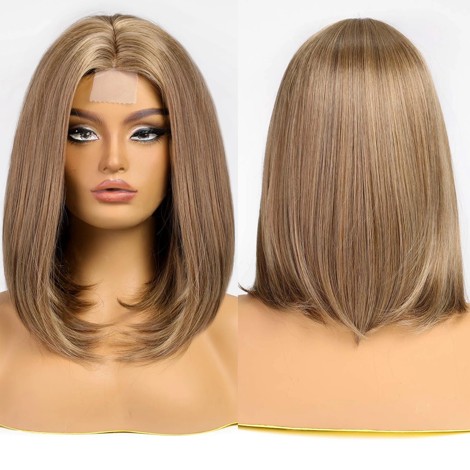 Golden Synthetic Wig Lace Hallline Multi-level Mixed Stripe Wig Heat Resistant Lace Smooth Wig Hot Sale FTL007