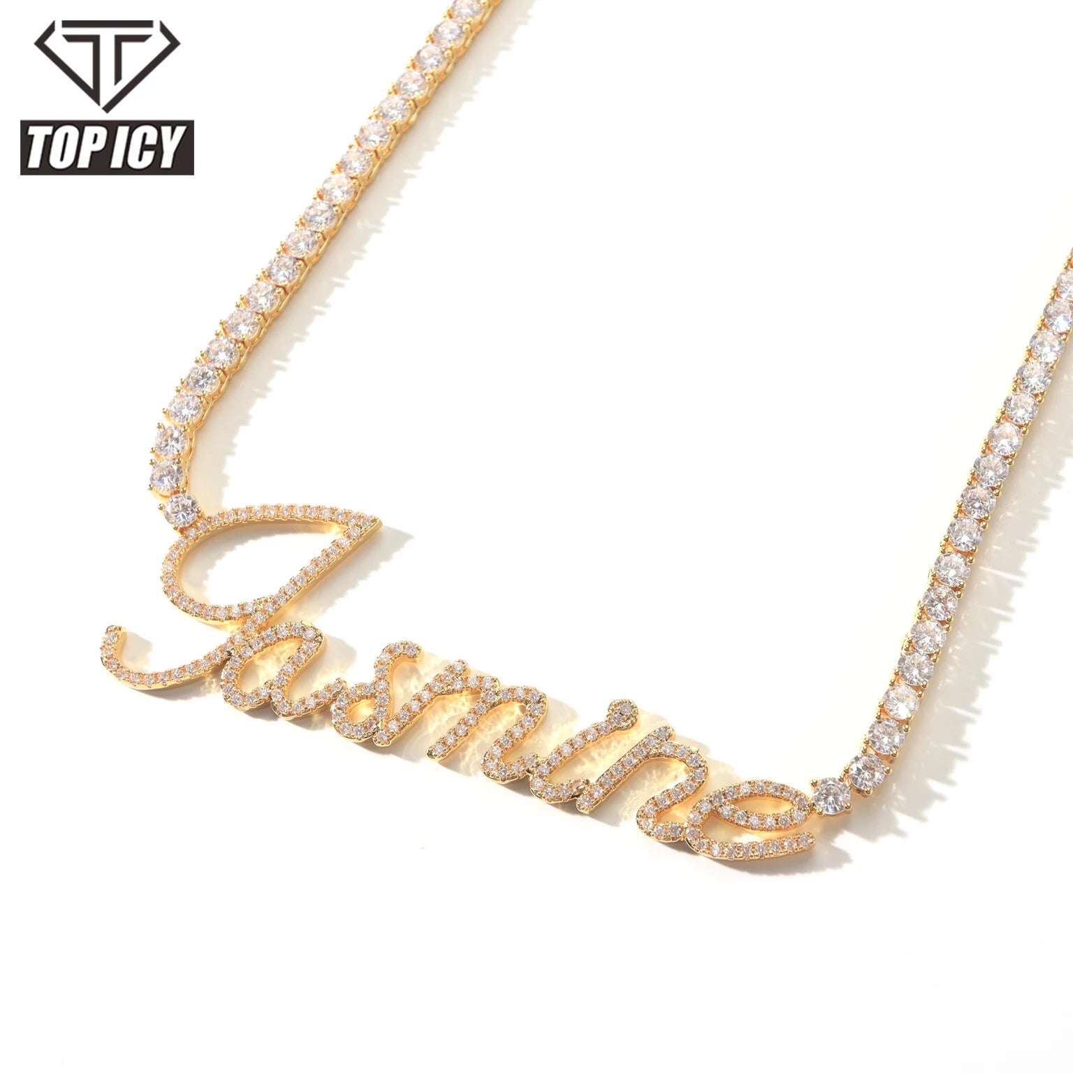 Custom 18K Gold Plated Initial Bling Jewelry for Women Cute Style Zircon Brush Font Letter Necklace Fashion Chains Necklaces