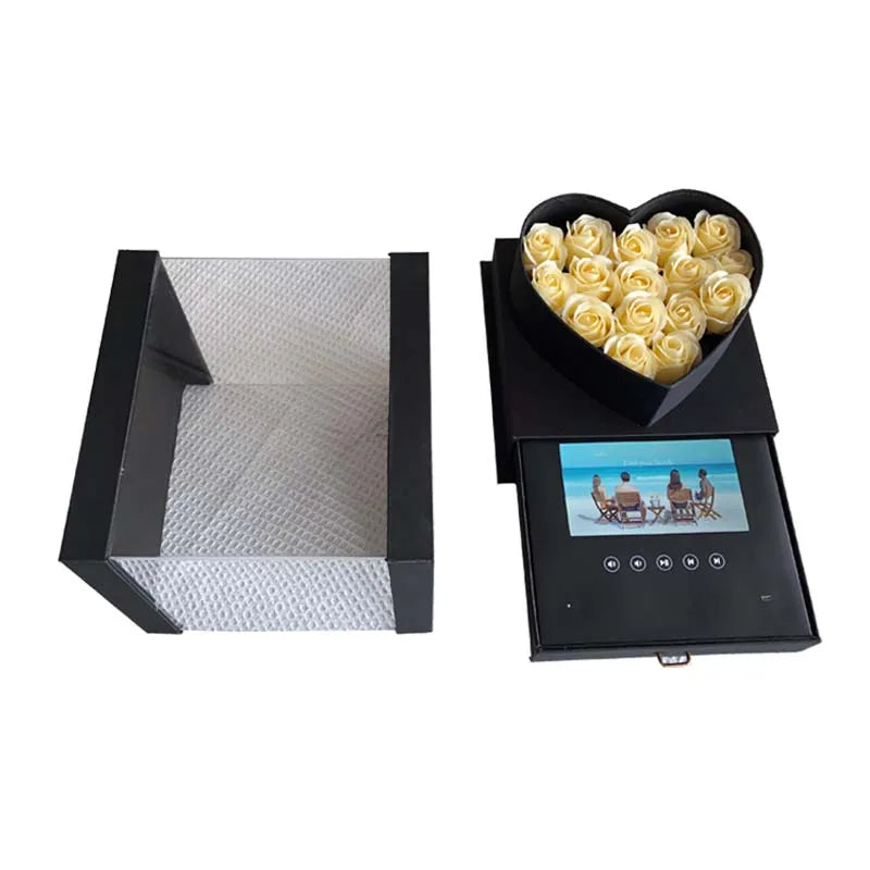 Holiday Greeting Heart Shape 7inch  Video Beautiful Flower Lcd Screen Box Gift Rose Box With Video