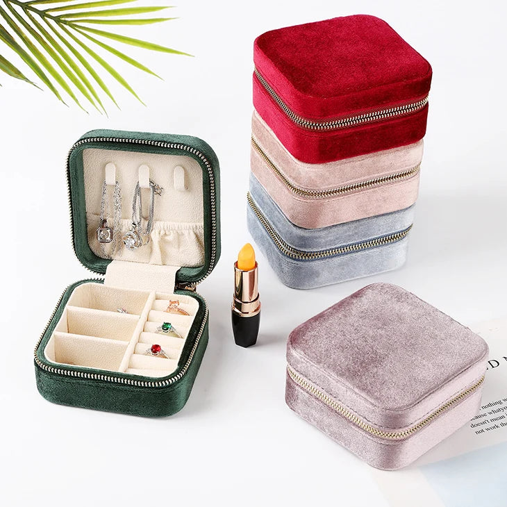 Hot Sale Small Velvet Portable Jewelry Storage Case Girls' Ear Stud Earrings Travel Jewelry Boxes