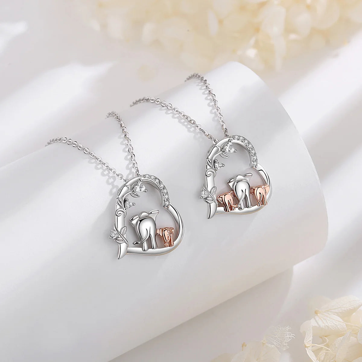 Merryshine S925 Sterling Silver Animal Jewelry Good Luck Double Elephant Pendant Necklace